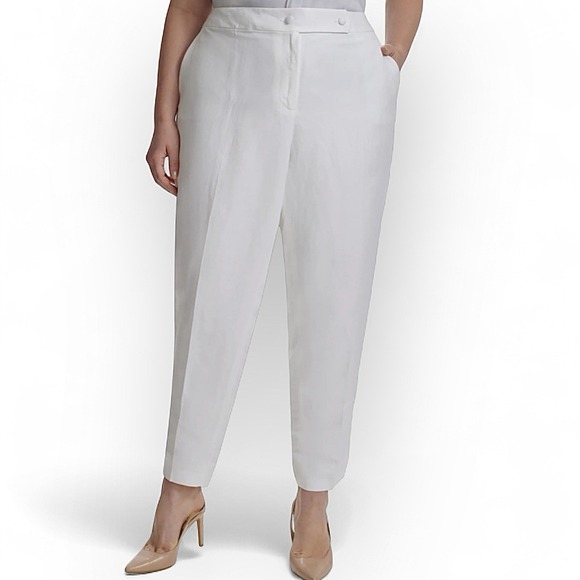 Women's‎ Calvin Klein Plus Size Linen Trousers 18w White Lined - Picture 1 of 16